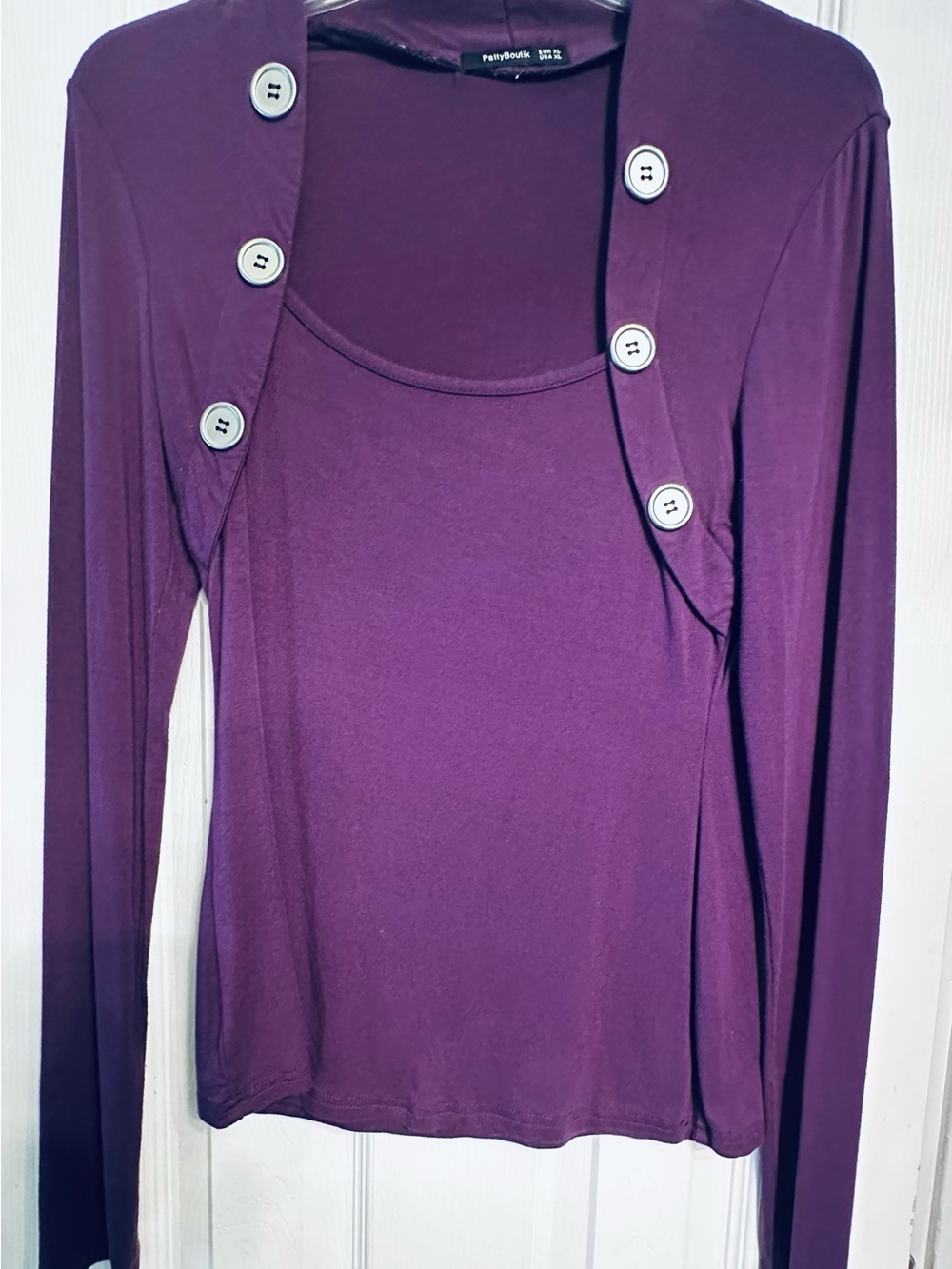 PattyBoutik one piece Purple Button Accent Long Sleeve Top